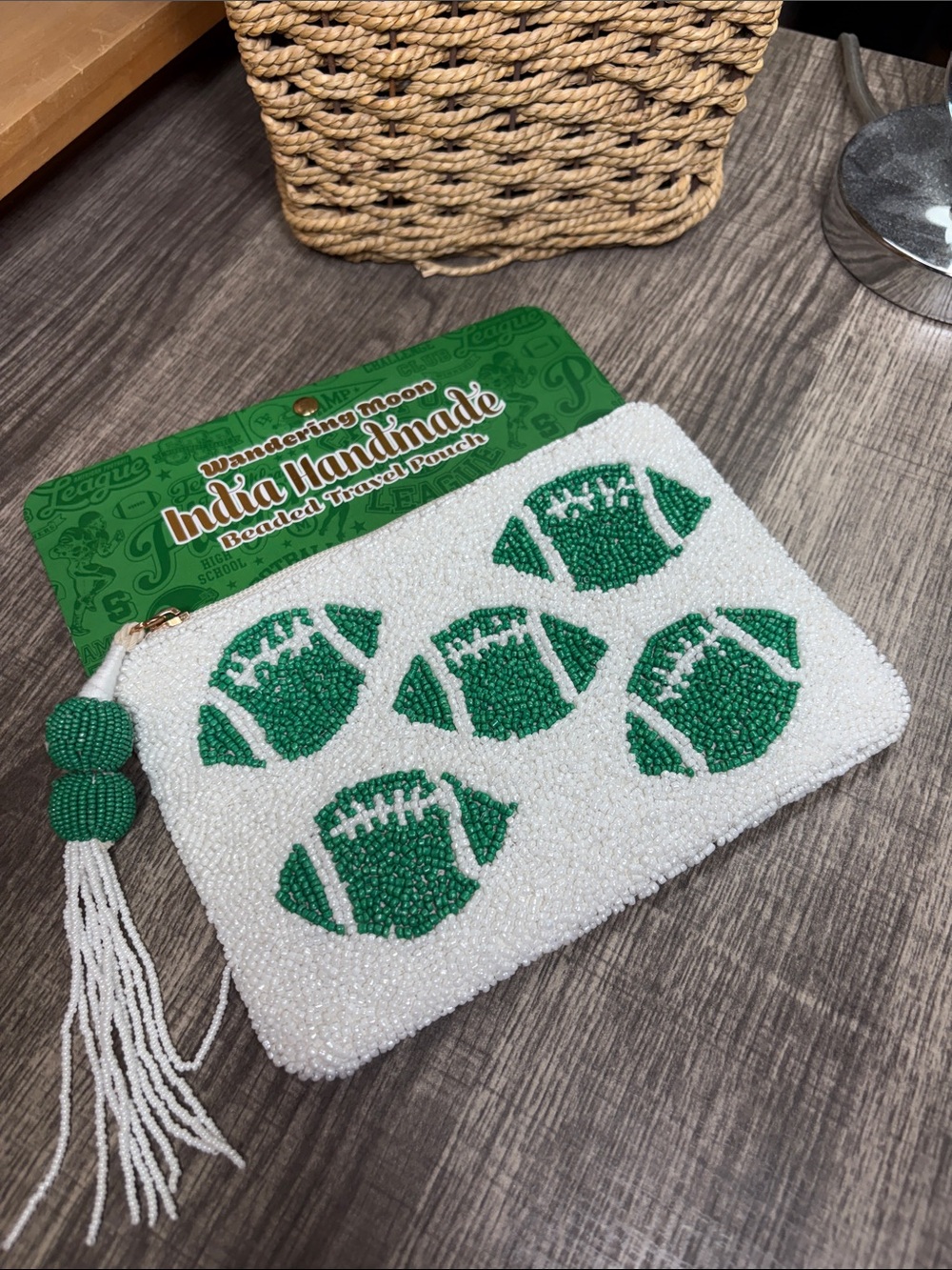 Wandering Moon Beaded Football Pouch
